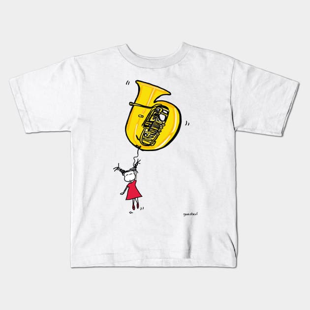 Tuba fly Kids T-Shirt by Guastevi